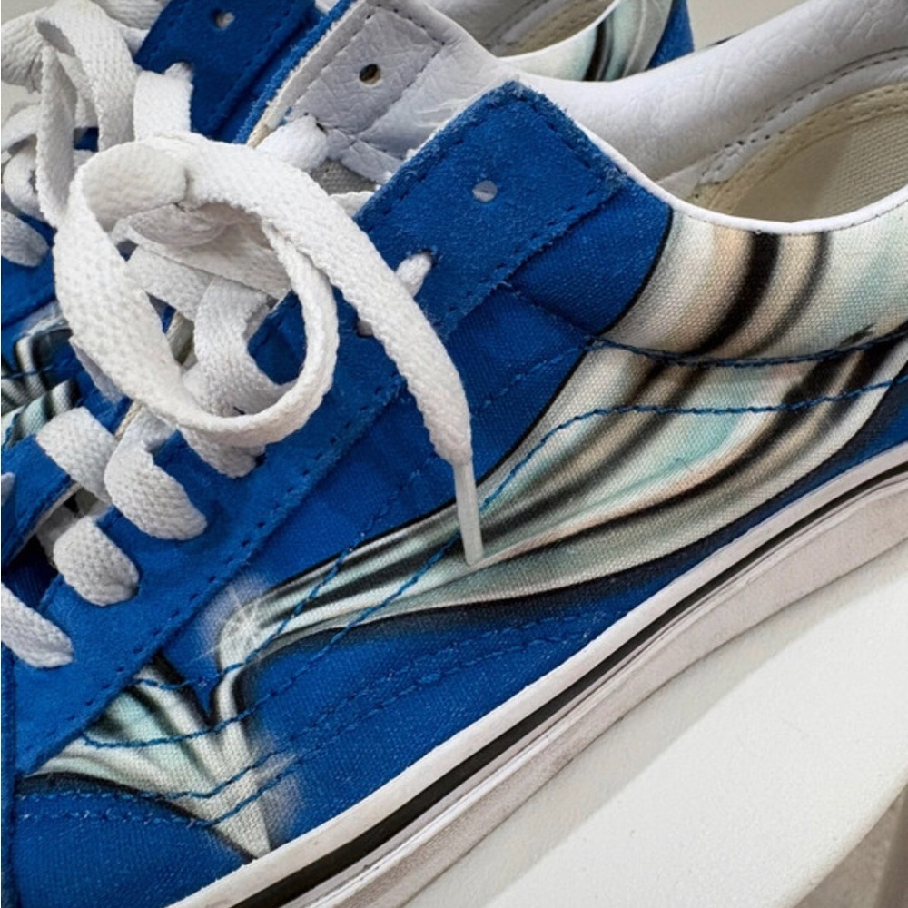 Vans Blue Canvas Low-Top Sneakers with Swirl Accent